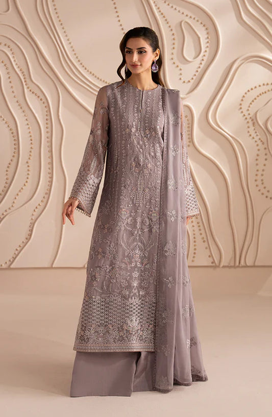 Lamisah Izhare Muhabbat Embroidered Chiffon Unstitched 3 Piece Suit - Lavender Dream - LP26IZH - Luxury Collection