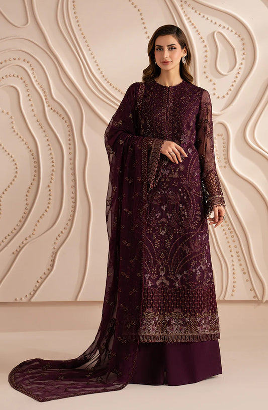 Lamisah Izhare Muhabbat Embroidered Chiffon Unstitched 3 Piece Suit - Crimson Bloom - LP26IZH - Luxury Collection