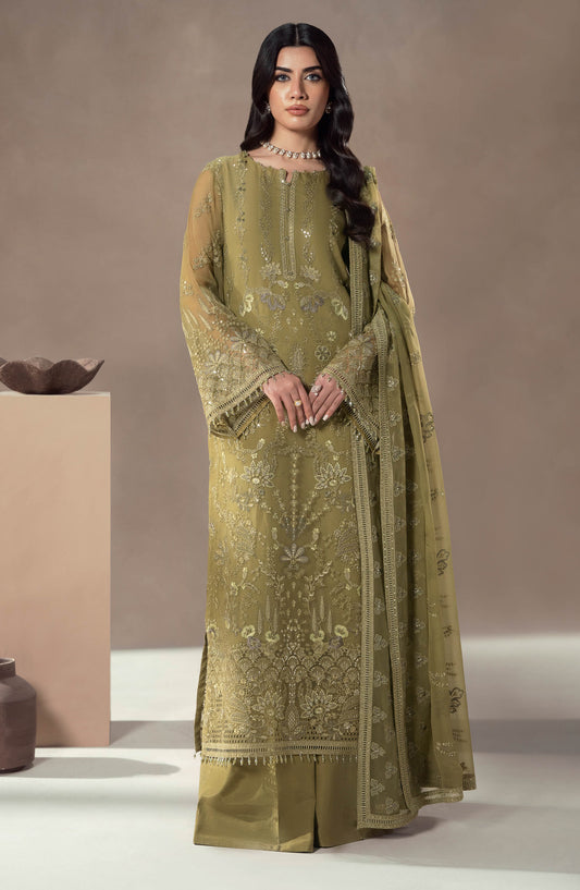 Lamisah by Lavish Premium Afsana Embroidered Chiffon Unstitched 3 Piece Suit - D-05 Sage Empress - LP25AFS - Green - Luxury Collection