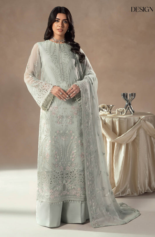 Lamisah by Lavish Premium Afsana Embroidered Chiffon Unstitched 3 Piece Suit - D-03 Frosted Serenity - LP25AFS - Blue - Luxury Collection