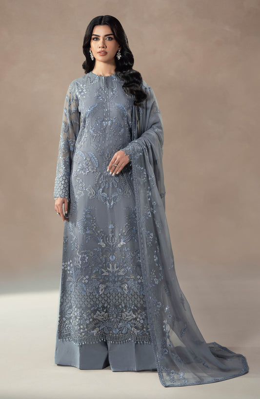 Lamisah by Lavish Premium Afsana Embroidered Chiffon Unstitched 3 Piece Suit - D-01 Moonlit Mist - LP25AFS - Blue - Luxury Collection
