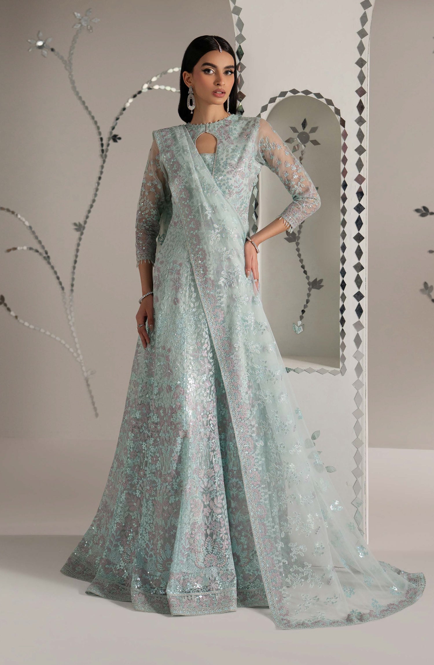 Lavish Shehnai Embroidered Organza Unstitched 3 Piece Suit - D3 Shehnaz - LP26SHN - Light Blue - Festive Collection