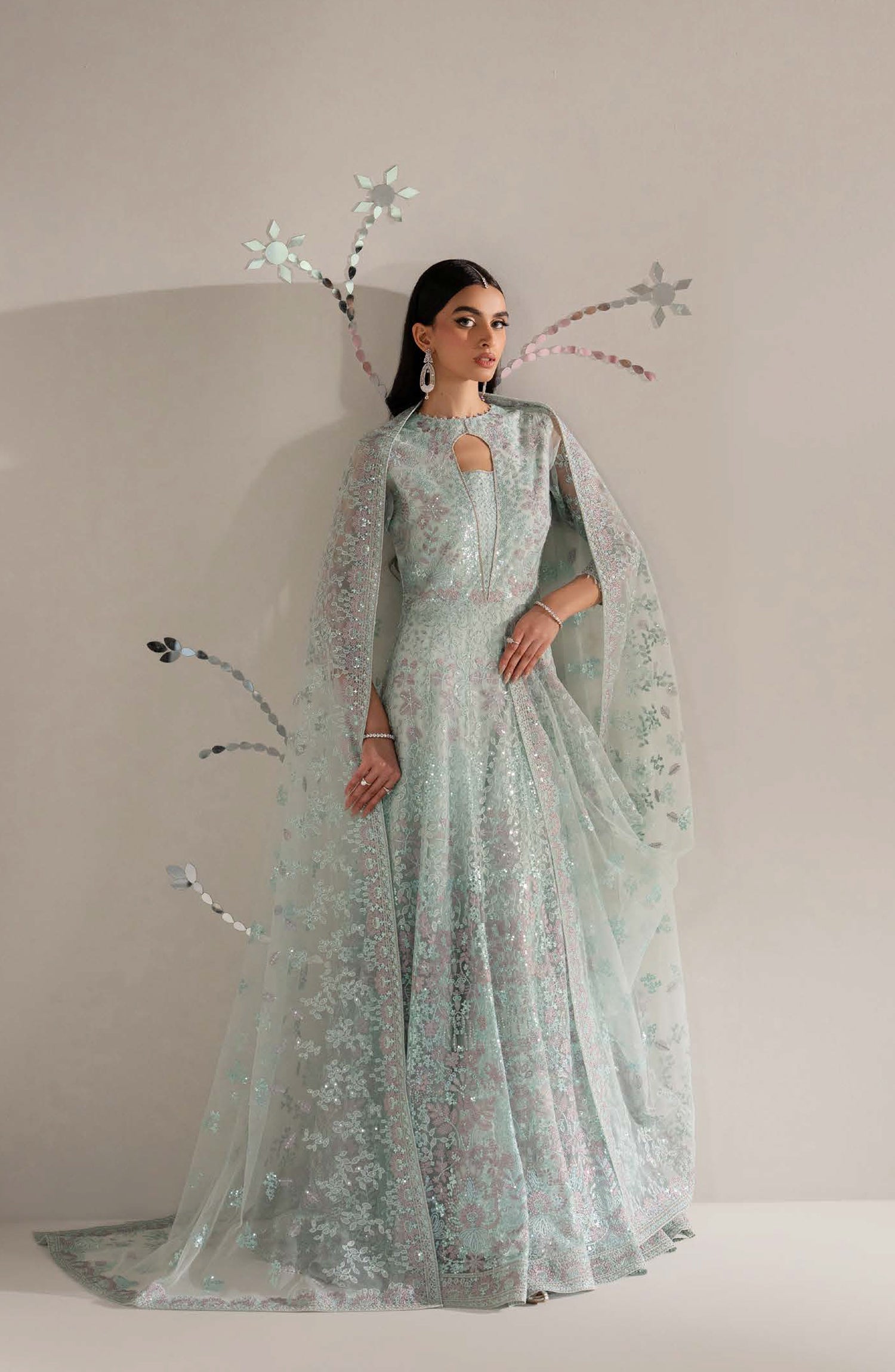 Lavish Shehnai Embroidered Organza Unstitched 3 Piece Suit - D3 Shehnaz - LP26SHN - Light Blue - Festive Collection