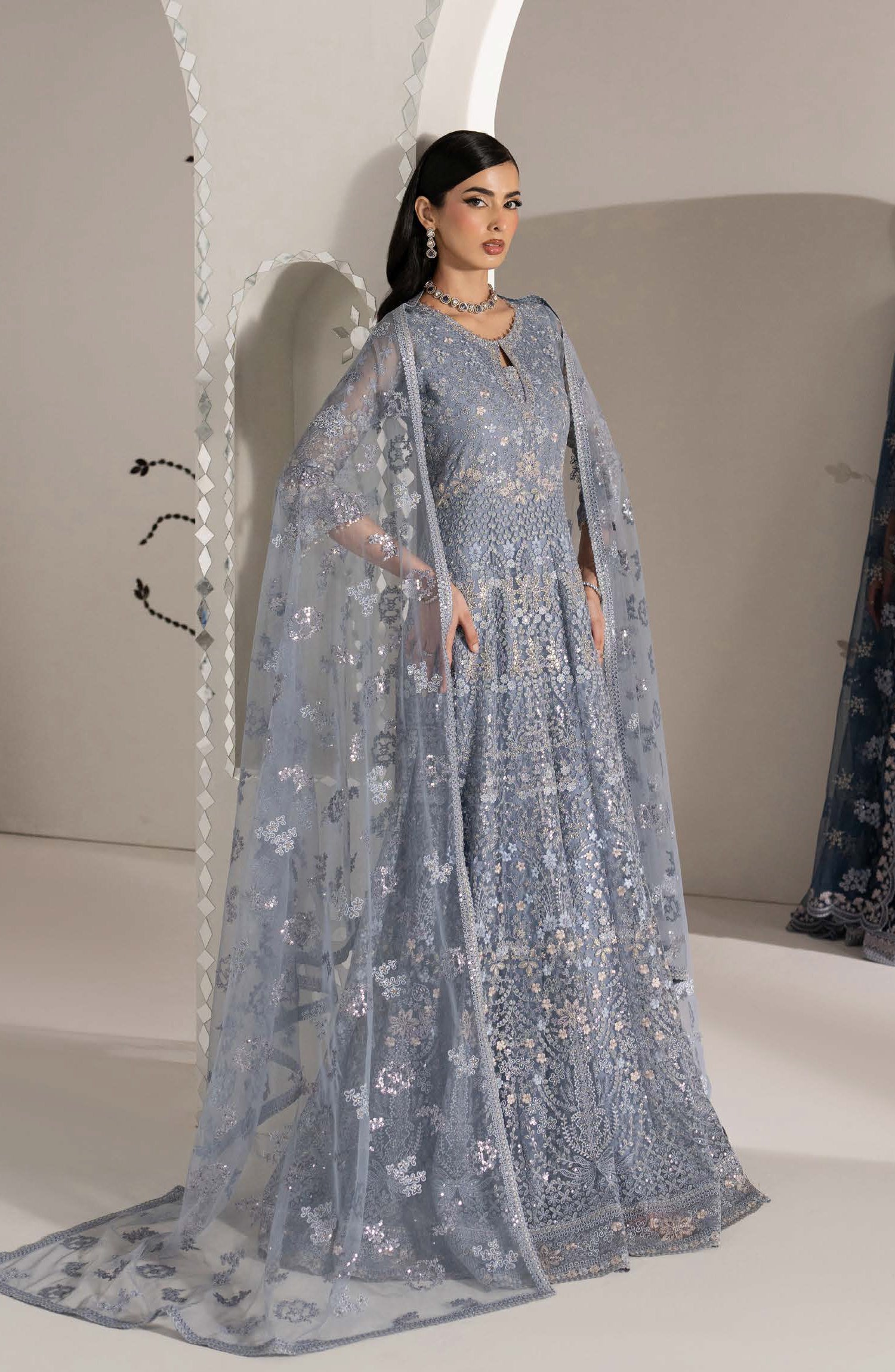 Lavish Shehnai Embroidered Organza Unstitched 3 Piece Suit - D4 Aab-e-Neel - LP26SHN - Light Purple - Festive Collection