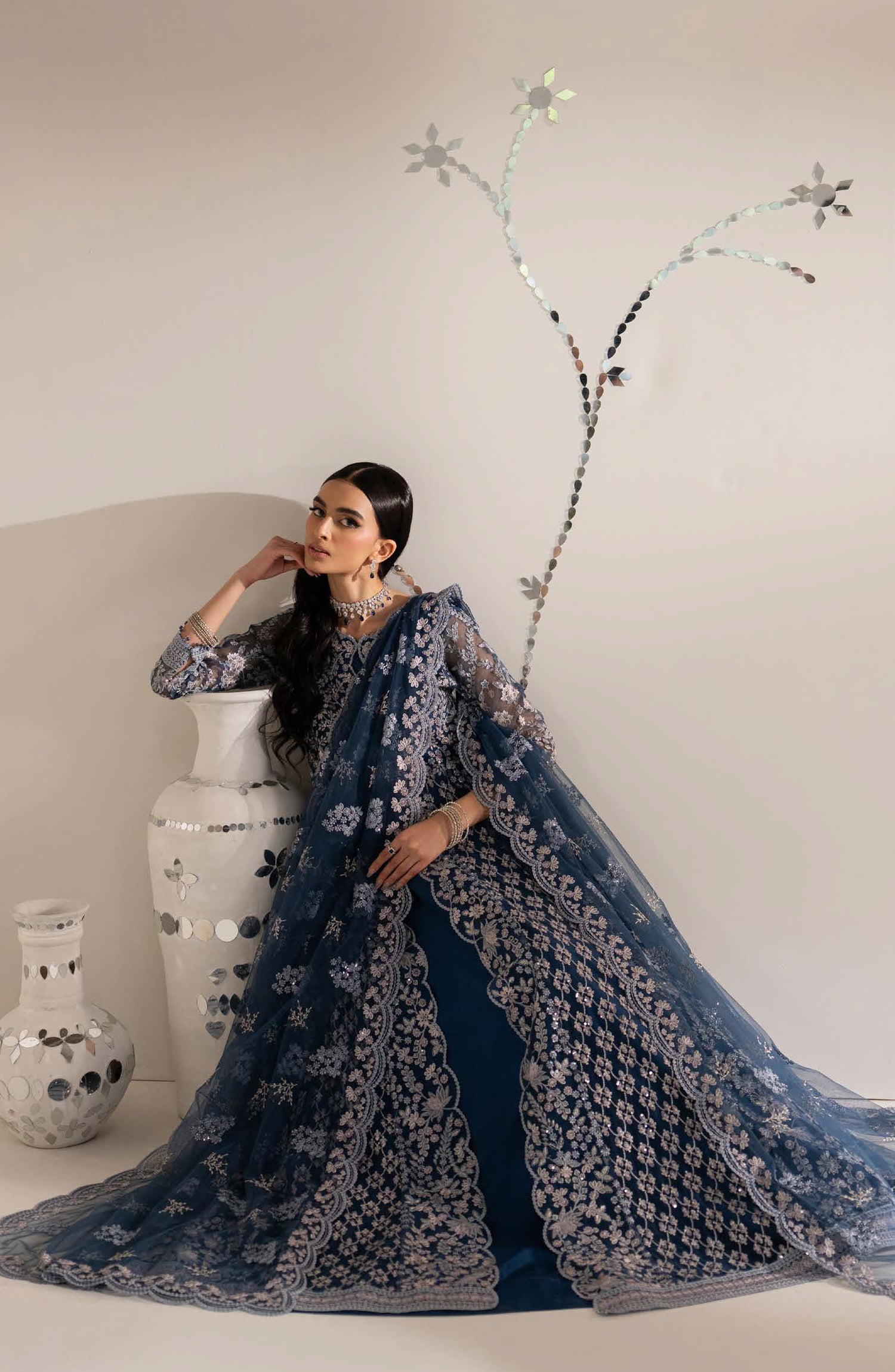 Lavish Shehnai Embroidered Organza Unstitched 3 Piece Suit - D5 Zareen - LP26SHN - Blue - Festive Collection