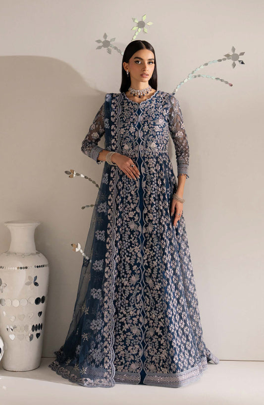 Lavish Shehnai Embroidered Organza Unstitched 3 Piece Suit - D5 Zareen - LP26SHN - Blue - Festive Collection