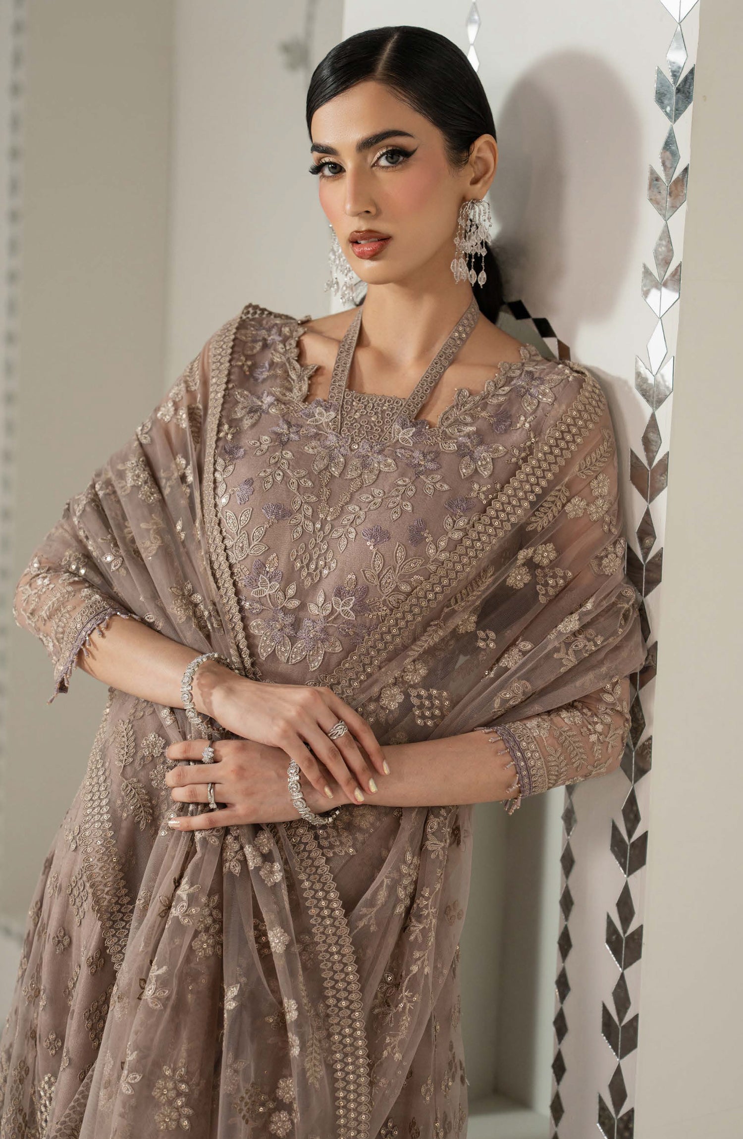 Lavish Shehnai Embroidered Organza Unstitched 3 Piece Suit - D7 Mahveen - LP26SHN - Beige - Festive Collection