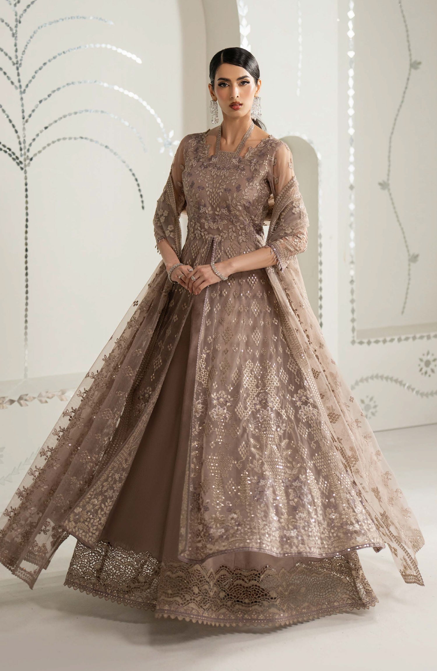 Lavish Shehnai Embroidered Organza Unstitched 3 Piece Suit - D7 Mahveen - LP26SHN - Beige - Festive Collection