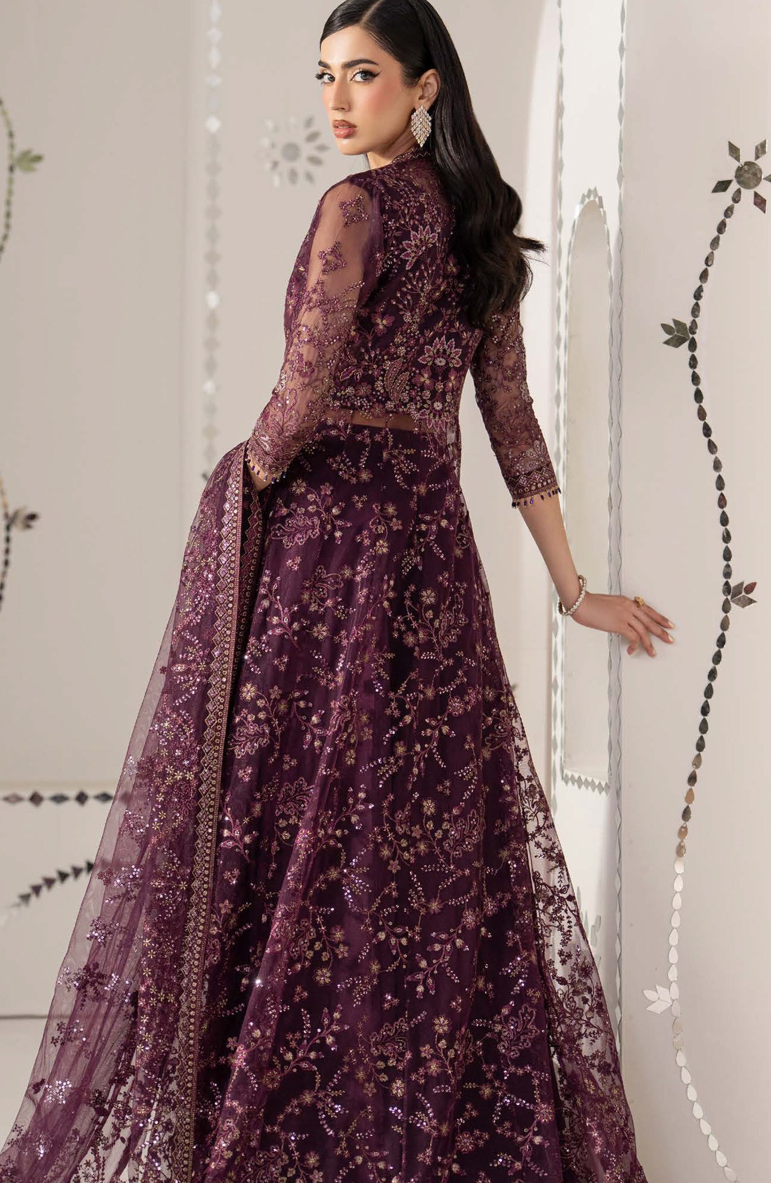 Lavish Shehnai Embroidered Organza Unstitched 3 Piece Suit - D8 Raqs-e-Gul - LP26SHN - Purple - Festive Collection