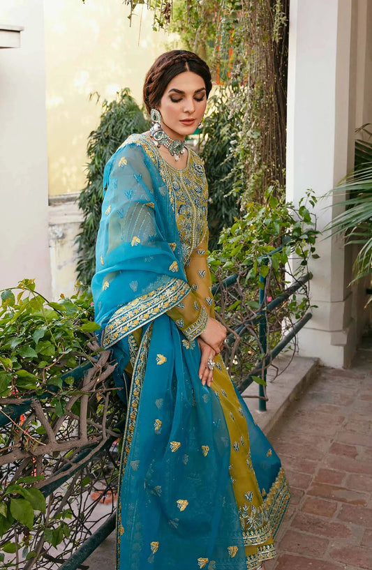Layali by Akbar Aslam Embroidered Organza Unstitched 3 Piece Suit - Davina - AKA25LYL - Dhani - Wedding Collection