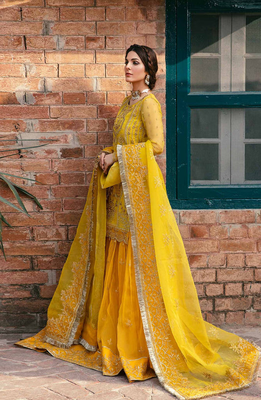Layali by Akbar Aslam Embroidered Organza Unstitched 3 Piece Suit - Cailin - AKA25LYL - Yellow - Wedding Collection