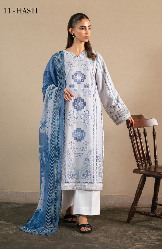 Layana by Xenia Embroidered Lawn Unstitched 3 Piece Suit - D-11 HASTI - XF26LY - Blue - Summer Collection