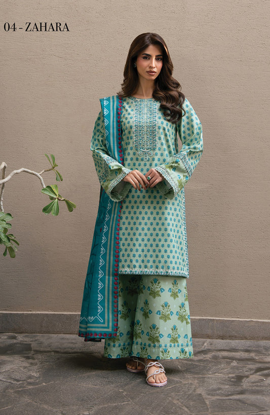 Layana by Xenia Embroidered Lawn Unstitched 3 Piece Suit - D-04 ZAHARA - XF26LY - Green - Summer Collection
