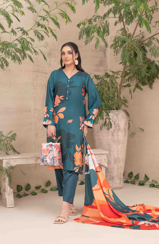 Layina by Tawakkal Fabrics Digital Printed Staple Stitched 3 Piece Suit - D-5088 - TF25STP - Green - Summer Collection