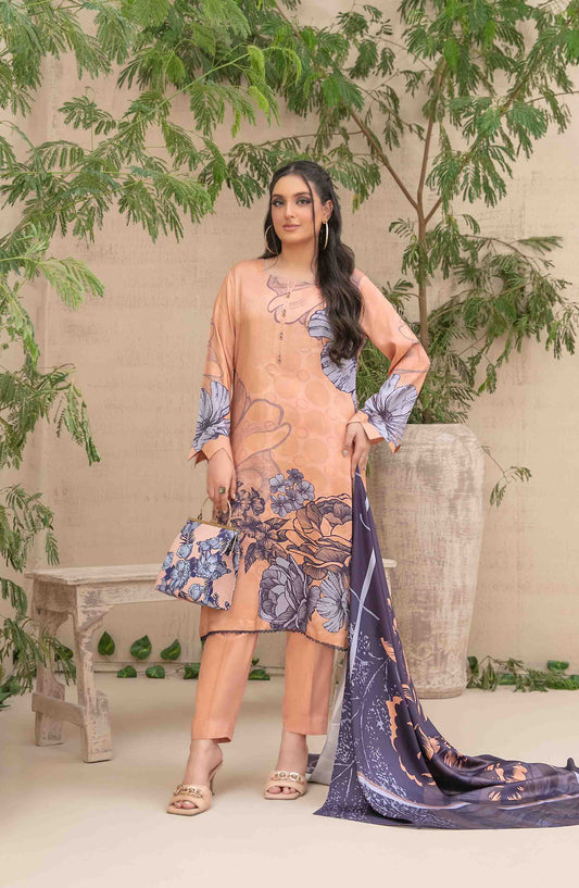 Layina by Tawakkal Fabrics Digital Printed Staple Stitched 3 Piece Suit - D-5087 - TF25STP - Peach - Summer Collection