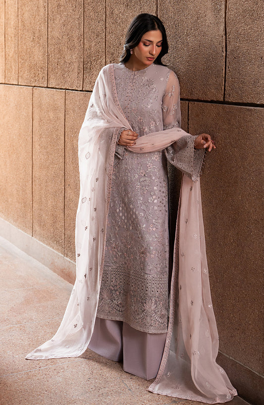 Lazawal by Lamisah Embroidered Chiffon Unstitched 3 Piece Suit - D-08 Lavender Glow - LP26LZL - Formal Collection