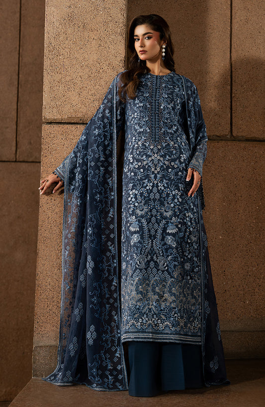 Lazawal by Lamisah Embroidered Chiffon Unstitched 3 Piece Suit - D-07 Sapphire Veil - LP26LZL - Formal Collection