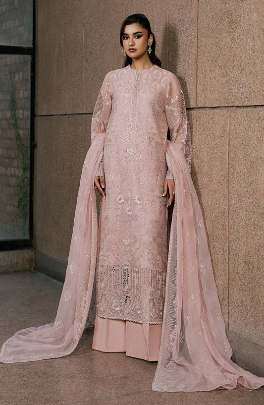 Lazawal by Lamisah Embroidered Chiffon Unstitched 3 Piece Suit - D-06 Pink Blossom - LP26LZL - Formal Collection