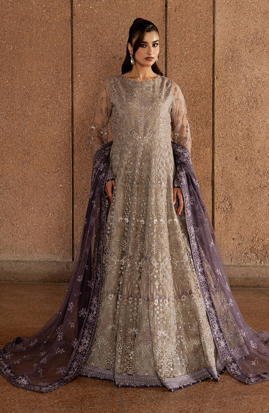 Lazawal by Lamisah Embroidered Organza Unstitched 3 Piece Suit - D-04 Beige Serenity - LP26LZL - Formal Collection