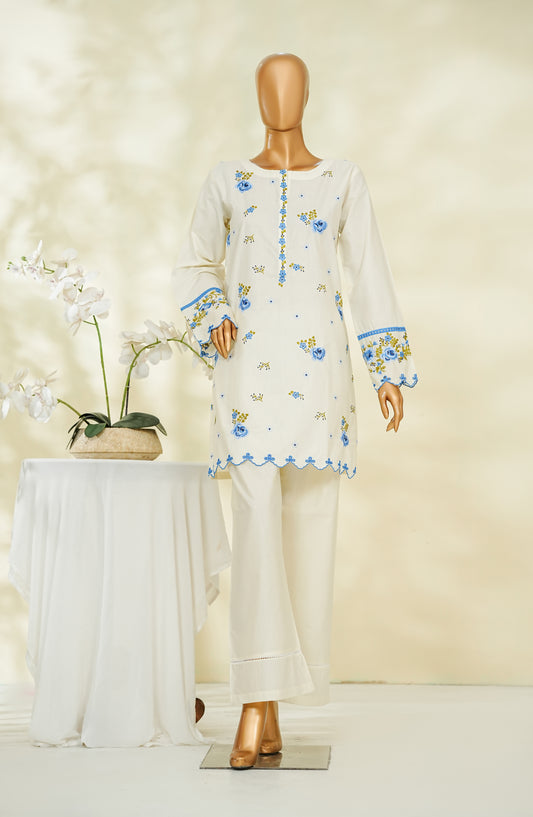 Lazuli Story Stitch by Amna Khadija Embroidered Cotton Stitched 2 Co-ords - AKLS-01 - AM26AKLSM - White - Casual Collection