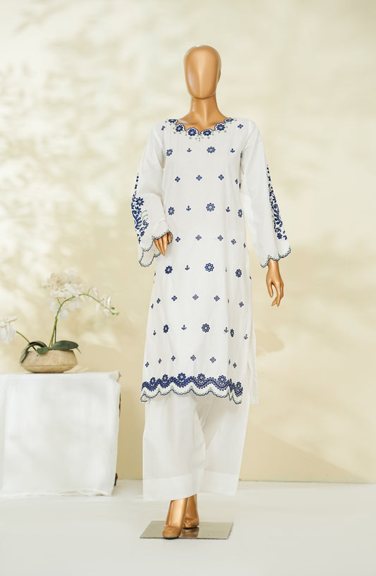 Lazuli Story Stitch by Amna Khadija Embroidered Cotton Stitched 2 Co-ords - AKLS-05 - AM26AKLSM - White - Casual Collection
