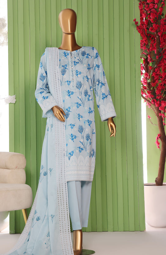 Libas-e-Khas by HZ Embroidered Cotton Karandi Unstitched 3 Piece Suit - LKE-105 - HZ25LBSK - Sky Breeze - Winter Collection