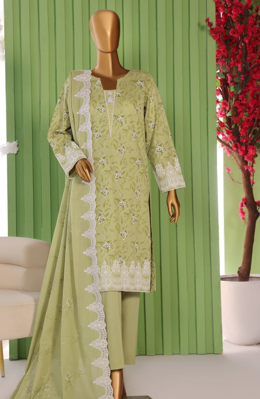 Libas-e-Khas by HZ Embroidered Cotton Karandi Unstitched 3 Piece Suit - LKE-106 - HZ25LBSK - Olive Mist - Winter Collection