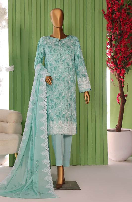 Libas-e-Khas by HZ Embroidered Cotton Karandi Unstitched 3 Piece Suit - LKE-103 - HZ25LBSK - Aqua Fern - Winter Collection