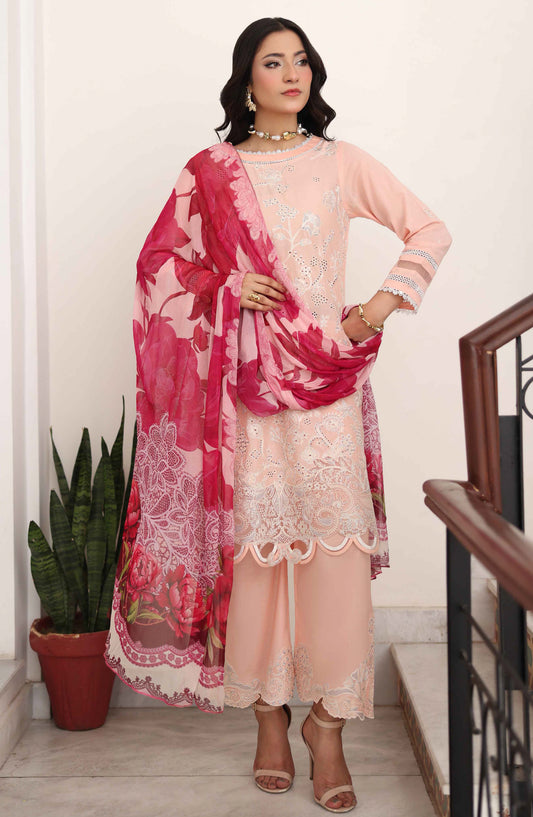 Libas by Khoobsurat Signature Embroidered Lawn Stitched 3 Piece Suit - D-06 - KHB26LB - Pink - Summer Collection