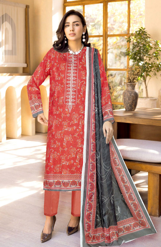 Limra by Johra Printed Lawn Unstitched 3 Piece Suit - JW-1419 - JH25LIMR - Red - Casual Collection
