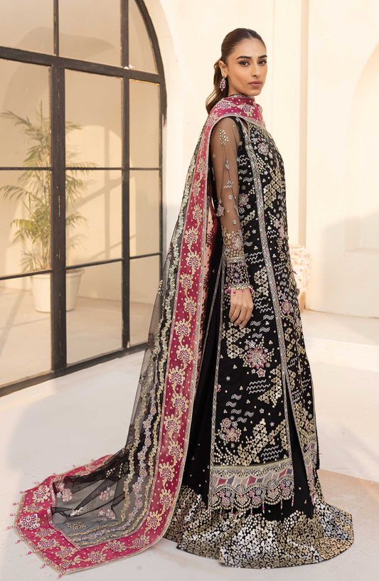 Lu Zella by Farasha Premium Embroidered Net Unstitched 3 Piece Suit - 10-StarDust Noir - FSH25LZ - Black - Formals Collection