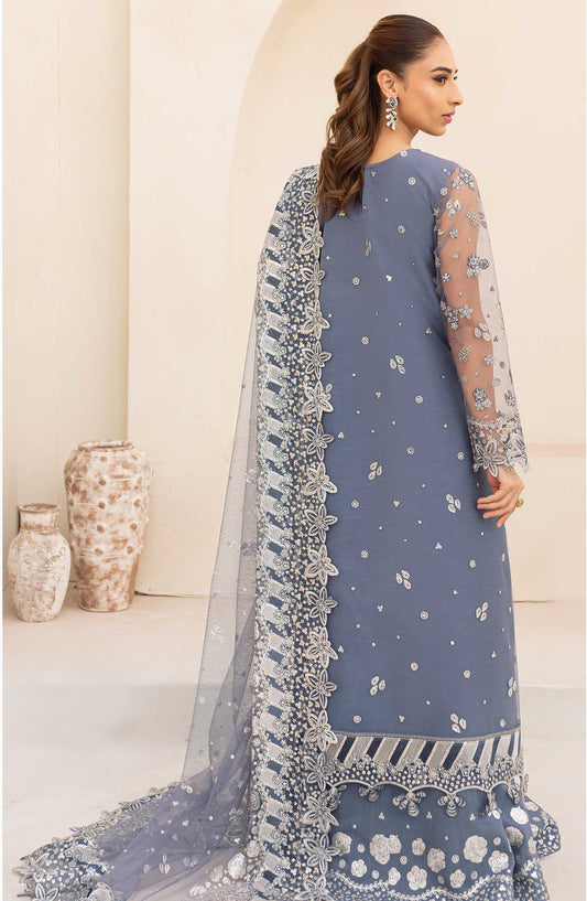 Lu Zella by Farasha Premium Embroidered Net Unstitched 3 Piece Suit - 08-Dusky Shadow - FSH25LZ - Blue - Formals Collection