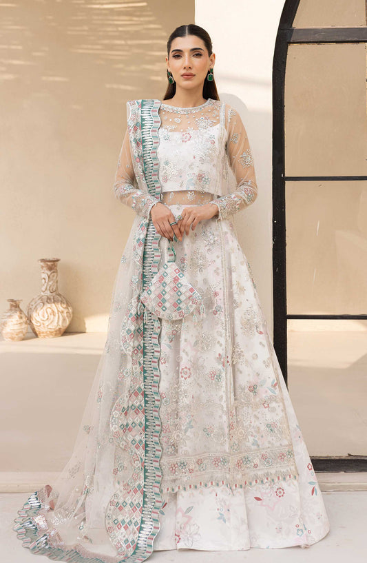 Lu Zella by Farasha Premium Embroidered Net Unstitched 3 Piece Suit - 05-Moonlight Mist - FSH25LZ - White - Formals Collection