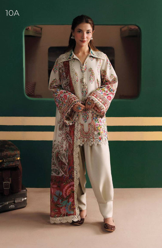 M. Basics Embroidered Linen Unstitched 3 Piece Suit - D010A - MB26AST - Off White - Winter Collection