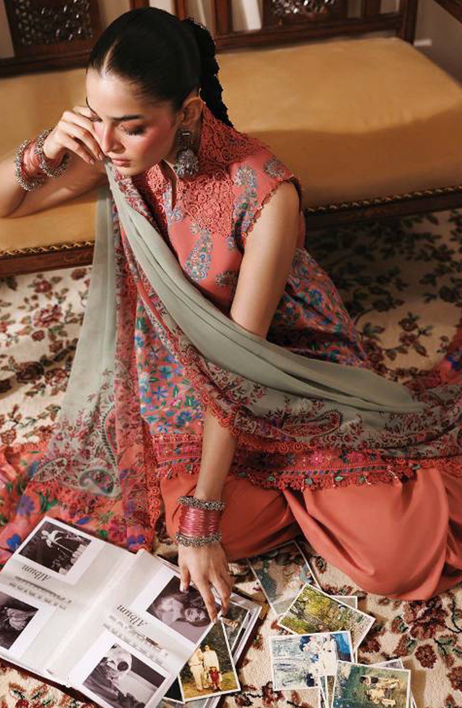 M. Basics Embroidered Linen Unstitched 3 Piece Suit - D010B - MB26AST - Pink - Winter Collection