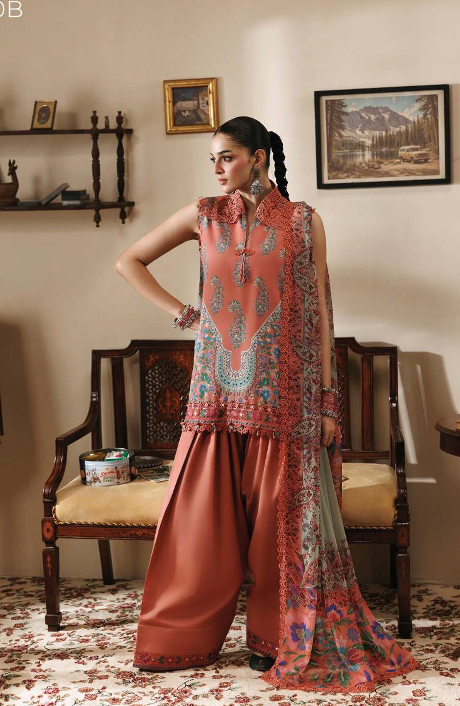 M. Basics Embroidered Linen Unstitched 3 Piece Suit - D010B - MB26AST - Pink - Winter Collection