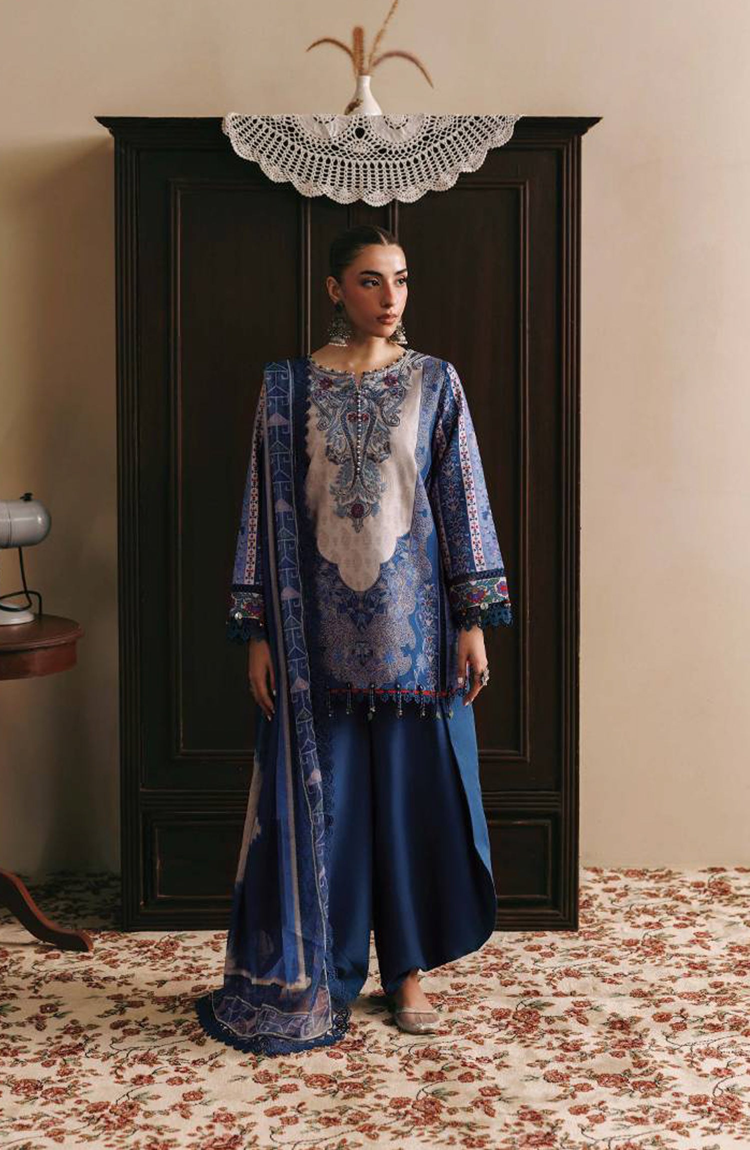 M. Basics Embroidered Slub Khaddar Unstitched 3 Piece Suit - D01A - MB26AST - Blue - Winter Collection