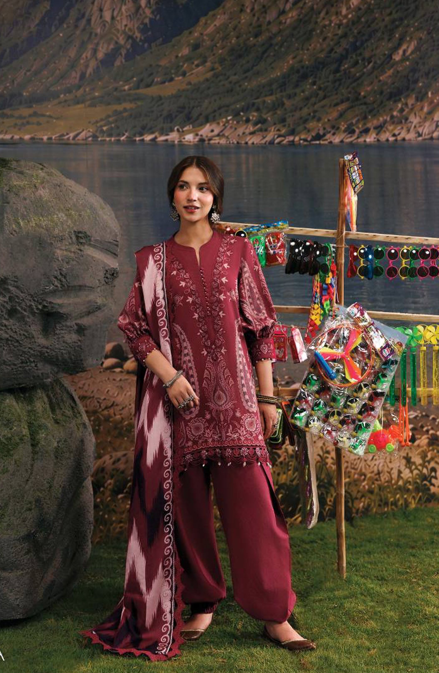 M. Basics Embroidered Slub Khaddar Unstitched 3 Piece Suit - D02A - MB26AST - Red - Winter Collection