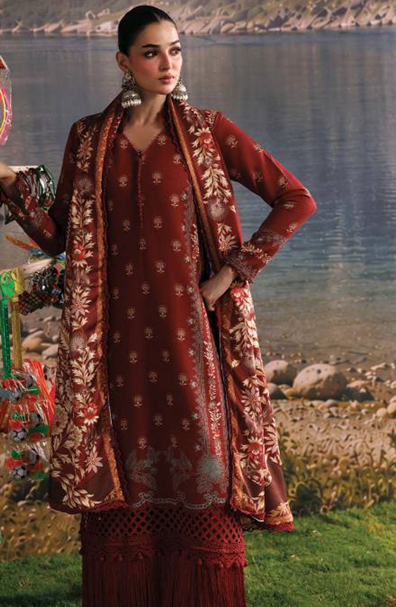 M. Basics Embroidered Slub Khaddar Unstitched 3 Piece Suit - D03B - MB26AST - Orange - Winter Collection
