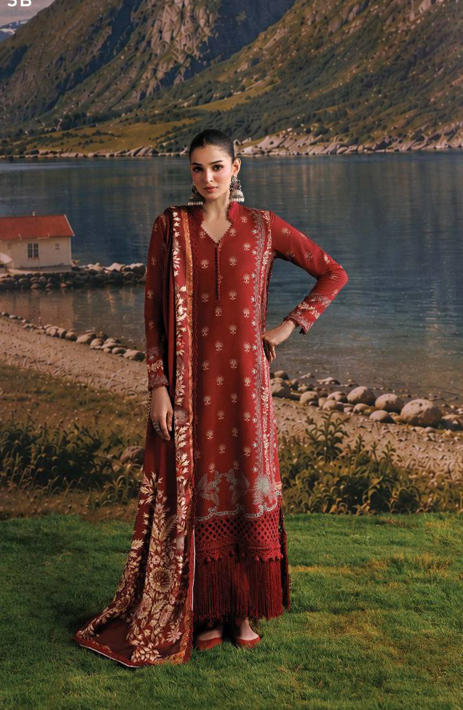 M. Basics Embroidered Slub Khaddar Unstitched 3 Piece Suit - D03B - MB26AST - Orange - Winter Collection