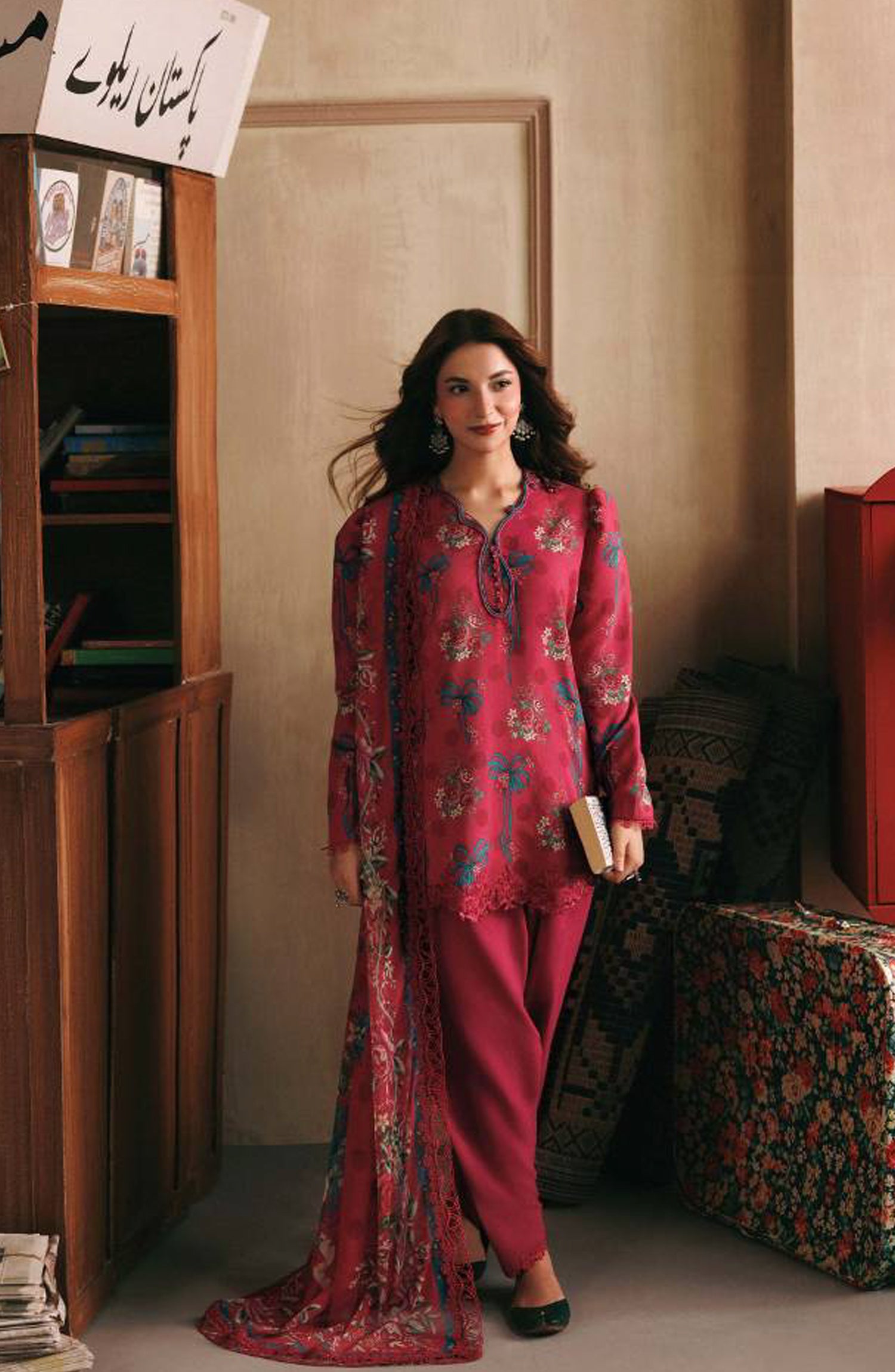 M. Basics Embroidered Linen Unstitched 3 Piece Suit - D08B - MB26AST - Pink - Winter Collection