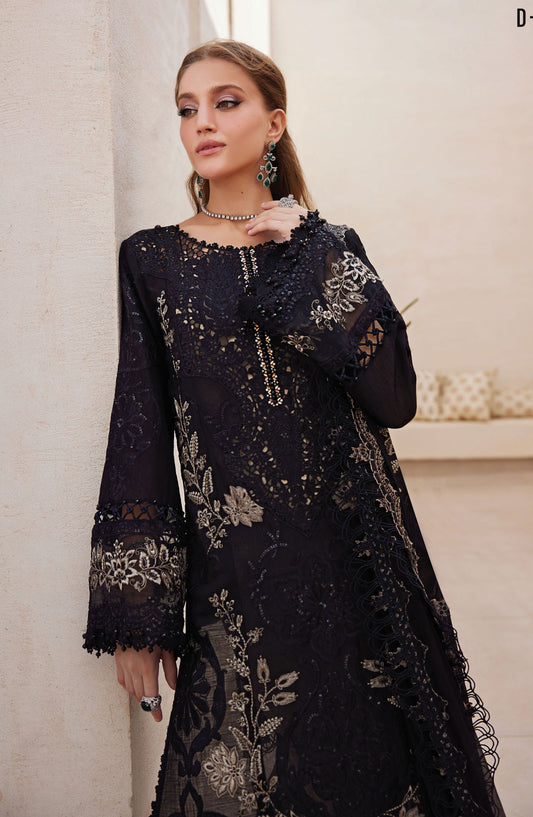 Maria B Embroidered Luxury Lawn Unstitched 3 Piece Suit - MB25LL - D-03 - Black - Summer Collection