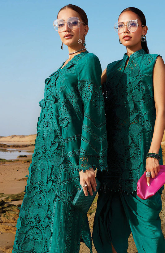 Maria B Embroidered Luxury Lawn Unstitched 3 Piece Suit - MB25LL - D-05 - Green - Summer Collection