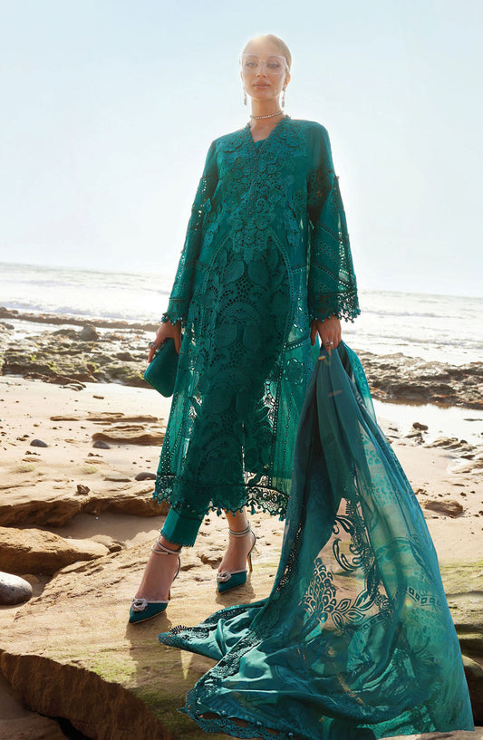 Maria B Embroidered Luxury Lawn Unstitched 3 Piece Suit - MB25LL - D-05 - Green - Summer Collection