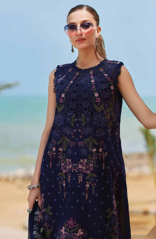 Maria B Embroidered Luxury Lawn Unstitched 3 Piece Suit - MB25LL - D-10 - Blue - Summer Collection