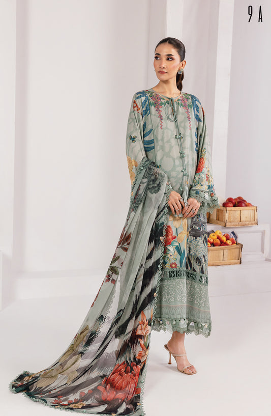 M Basics Digital Printed Linen Unstitched 3 Piece Suit - 9A - MB25BSW - Green - Winter Collection