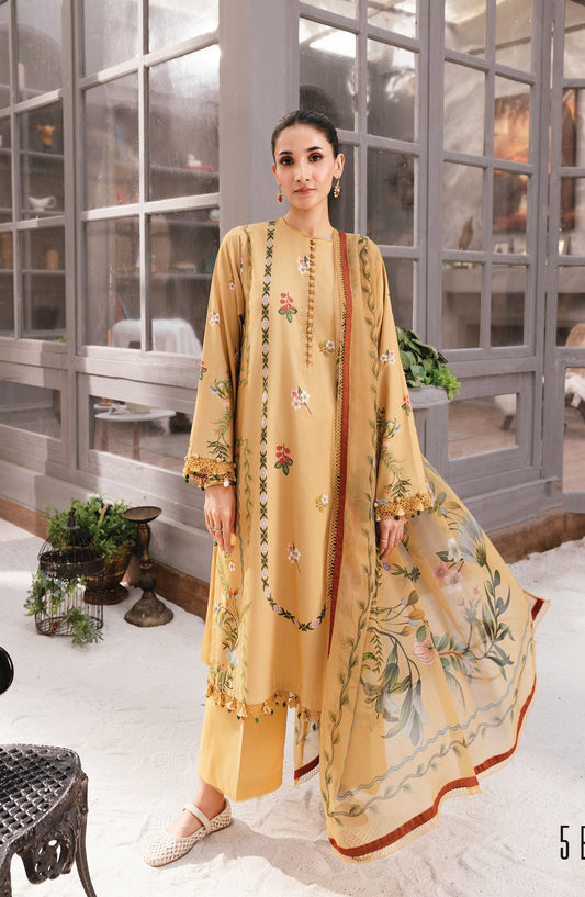 M Basics Digital Printed Marina Twill Unstitched 3 Piece Suit - 5B - MB25BSW - Yellow - Winter Collection
