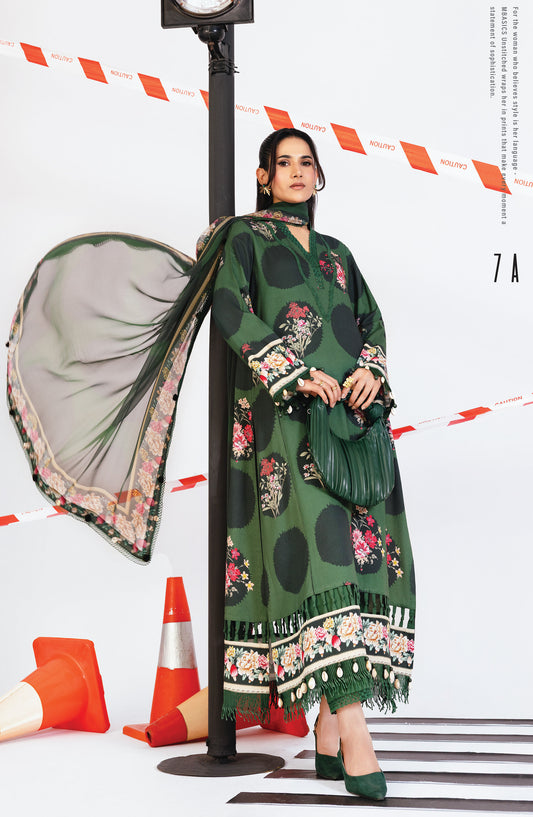 M Basics Digital Printed Marina Twill Unstitched 3 Piece Suit - 7A - MB25BSW - Green - Winter Collection