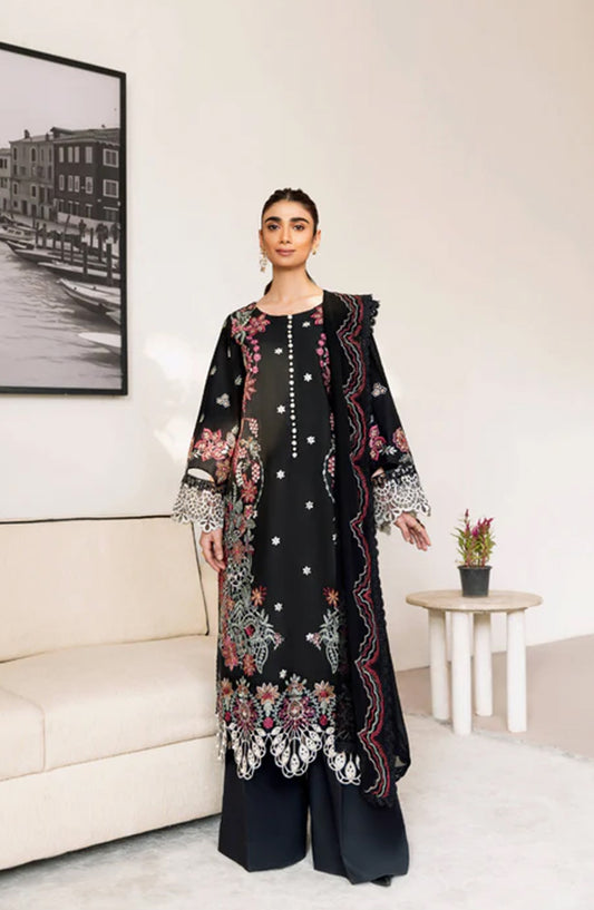 Magnolia Garden by Manara Embroidered Lawn Unstitched 3 Piece Suit - MIDSUMMER NIGHT - MNR25MG - Black - Summer Collection