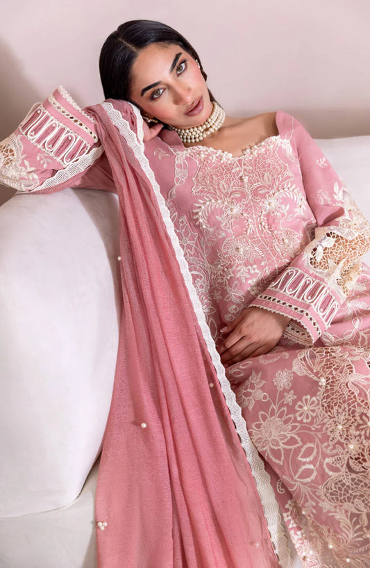 Magnolia Garden by Manara Embroidered Lawn Unstitched 3 Piece Suit - TEAROSE - MNR25MG - Pink - Summer Collection